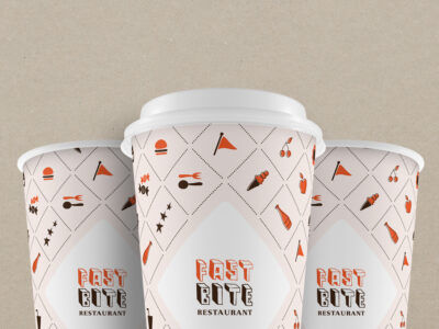 Fast Bite restaurant branded coffee cups