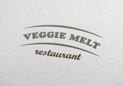 Veggie Melt Restaurant logo on textured background.