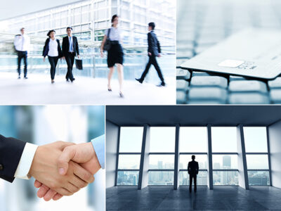 Business people, handshake, credit card, office view